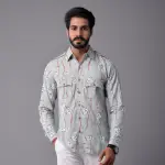 Men's Sanganeri Light Green Hunting Styled Floral Printed Shirt | Elegant Outdoor Wear